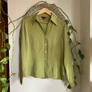 All-silk bright green button-down